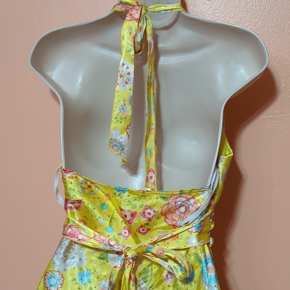 4U Design USA Halter Sun Dress Babydoll Fairy Coquette Satin Floral Belt… - Picture 4 of 8